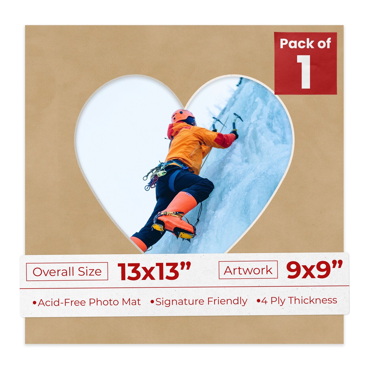 Beige Suede Mat Board for 13x13 Frames - Heart Opening for 9x9 Photos